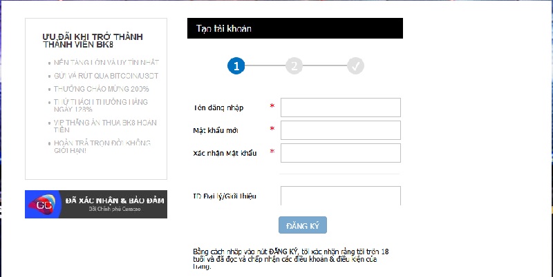 Với vài bước đơn giản bạn sẽ có thể đăng ký tài khoản BK8